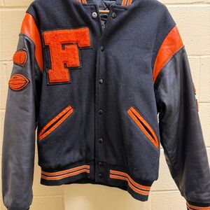 Black and orange varsity letter jacket